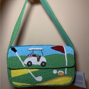 NWT America and & Beyond Golf Green Multicolor Beaded Shoulder Bag
